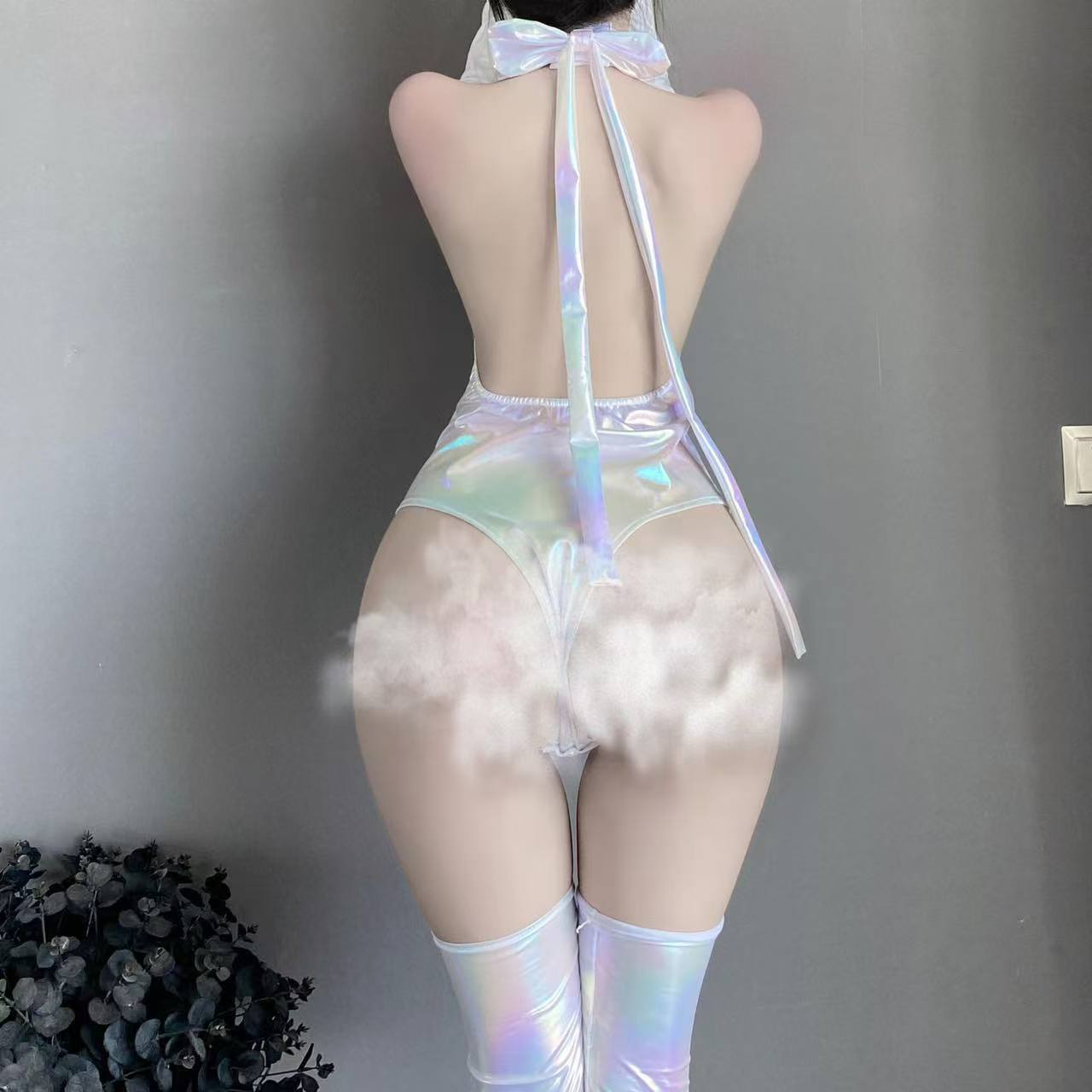 Open-Crotch Bodysuit Lingerie Set with Gloves, Socks and Ears — detail image 4
