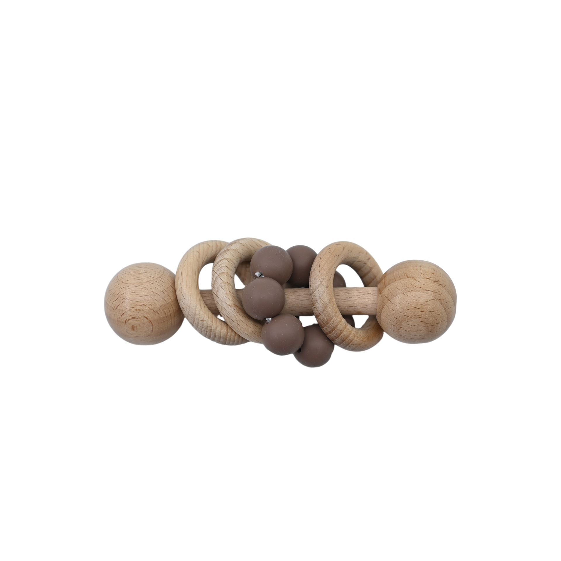 Animal de madera hecha a mano campana bebé puede roer madera silicona perlas de madera campana de mano juguete tranquilizador