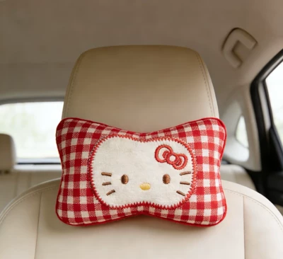 Creative In-Car Neck Pillow, Car Headrest Pillow for Women, Cute Kt Neck Support Pillow for Car Seat (Headrest) - red-plaid-kt-one-headrest