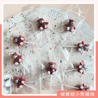 小熊蜡烛派对蛋糕装饰蛋糕店韩国流行可爱棕色小熊生日蛋糕蜡烛