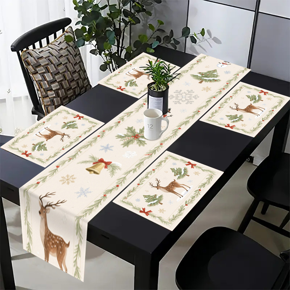 Transfronterizo temu bandera de impresión de mesa de Navidad poliéster impresión de cocina puerta de entrada decoración de mesa pequeña muñeca pan de jengibre image 12