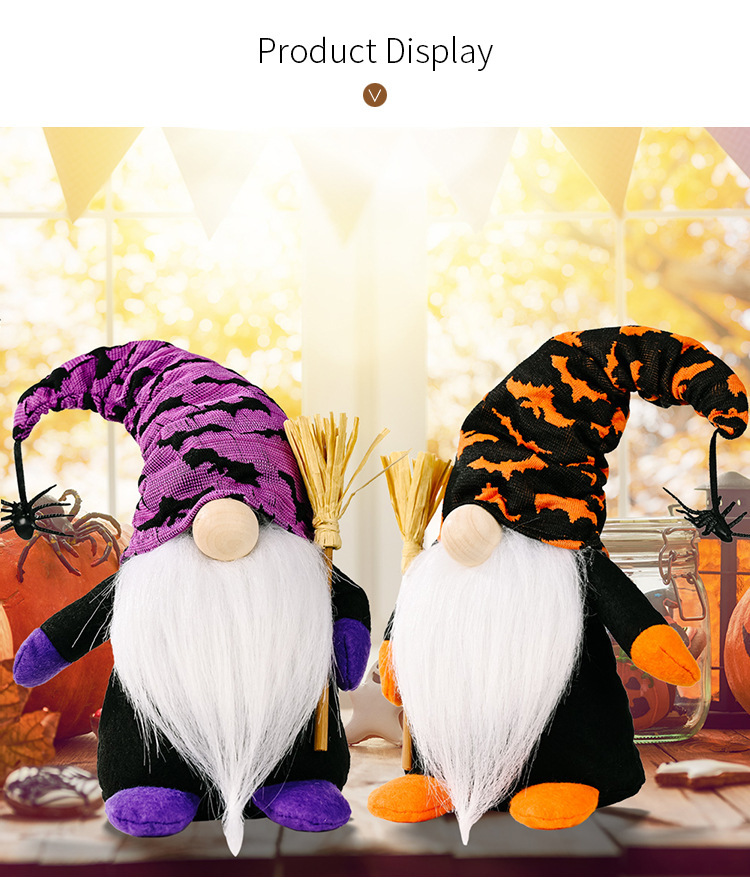 Cross-border New Halloween Decorations Halloween Broom Rudolph Standing Doll Home Window Halloween Decorations_voghion.com