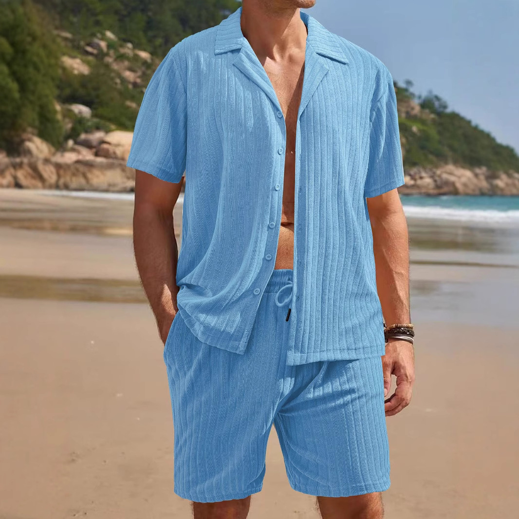 Lässiges Sommer-Strand-Set im amerikanischen Stil für Herren: Cardigan, Kurzarm, Shorts und mehr_voghion.com