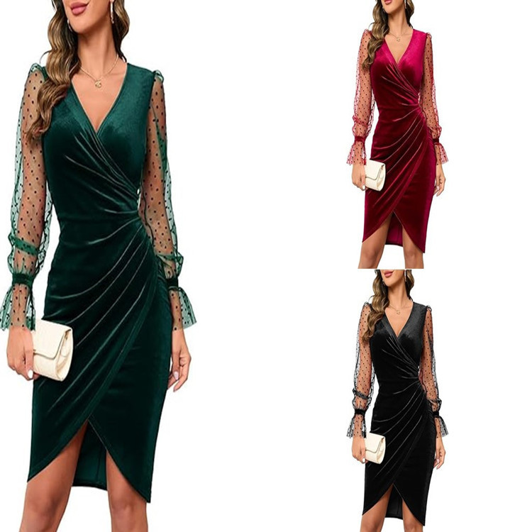2025 Amazon Wish Independent Station Spring & Fall New Sexy V Neck Lace Gold Velvet Tight Hip Dress 2025 Amazon Wish Independent Station Spring & Fall New Sexy V Neck Lace Gold Velvet Tight Hip Dress
