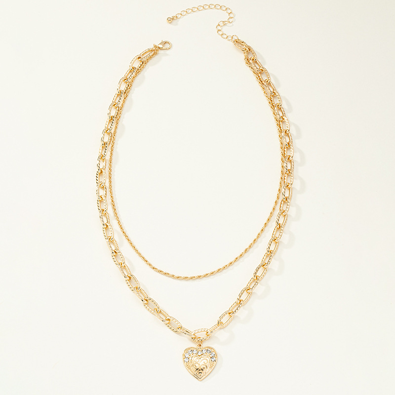 Cross-border Multilayer Diamond Heart-shaped Handmade Chain Double-layer Necklace European And American Japanese And Korean Jewelry Chengyang Of Qingdao Factory display picture 2