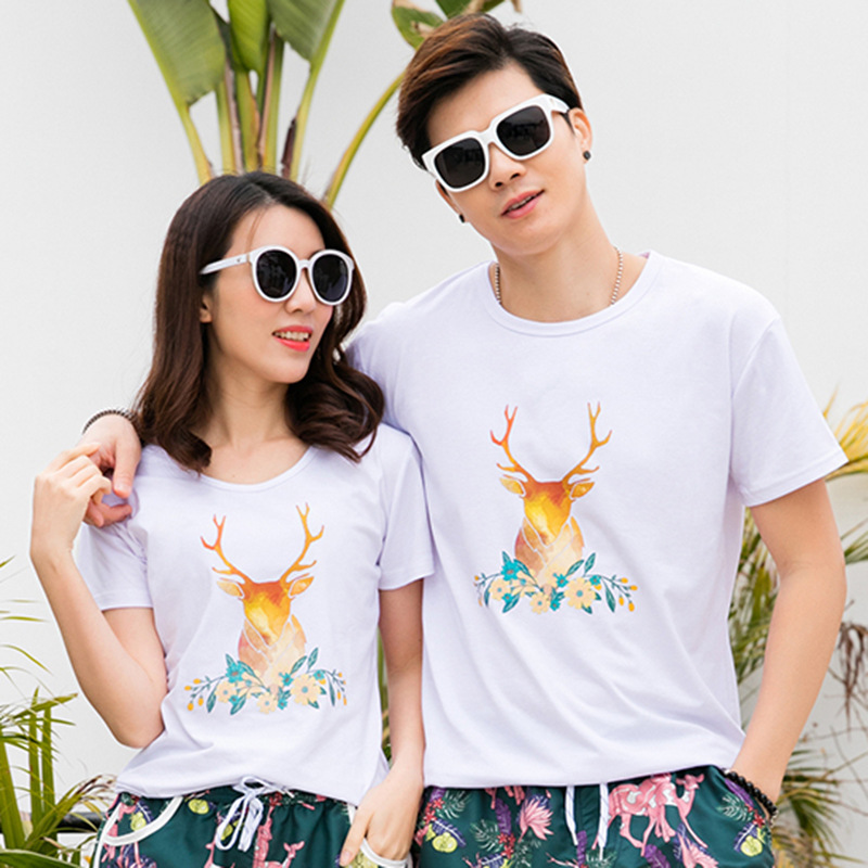 Suministro directo de fábrica pareja Camiseta de manga corta marca de moda masculina camisa de fondo camiseta ropa pareja desgaste verano personalizable LOGO