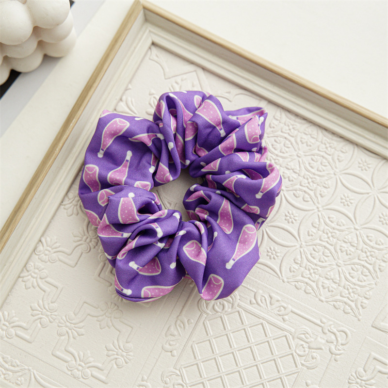 Changchun flower blue printing series large intestine hair band headgear cross-border elastic headrope satin hair band hair accessories_voghion.com
