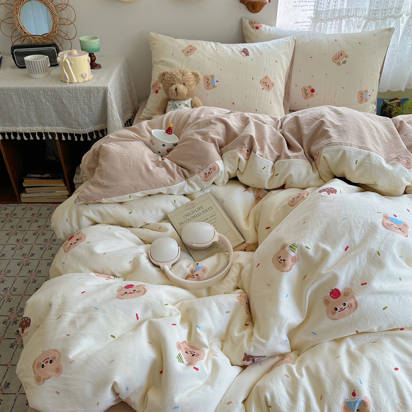 Madre y bebé de clase A dormir desnudo ultra suave cuatro piezas de algodón puro inswind sábanas cubierta de cama de dormitorio de algodón tres piezas de cama