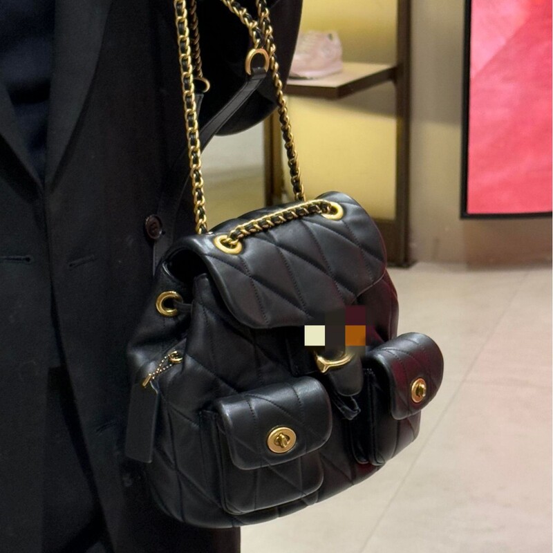 Kou C's High-Quality Tabby Quilted Backpack Goatskin Chain School Bag Fashionable Versatile Single Shoulder Crossbody Backpack for Women