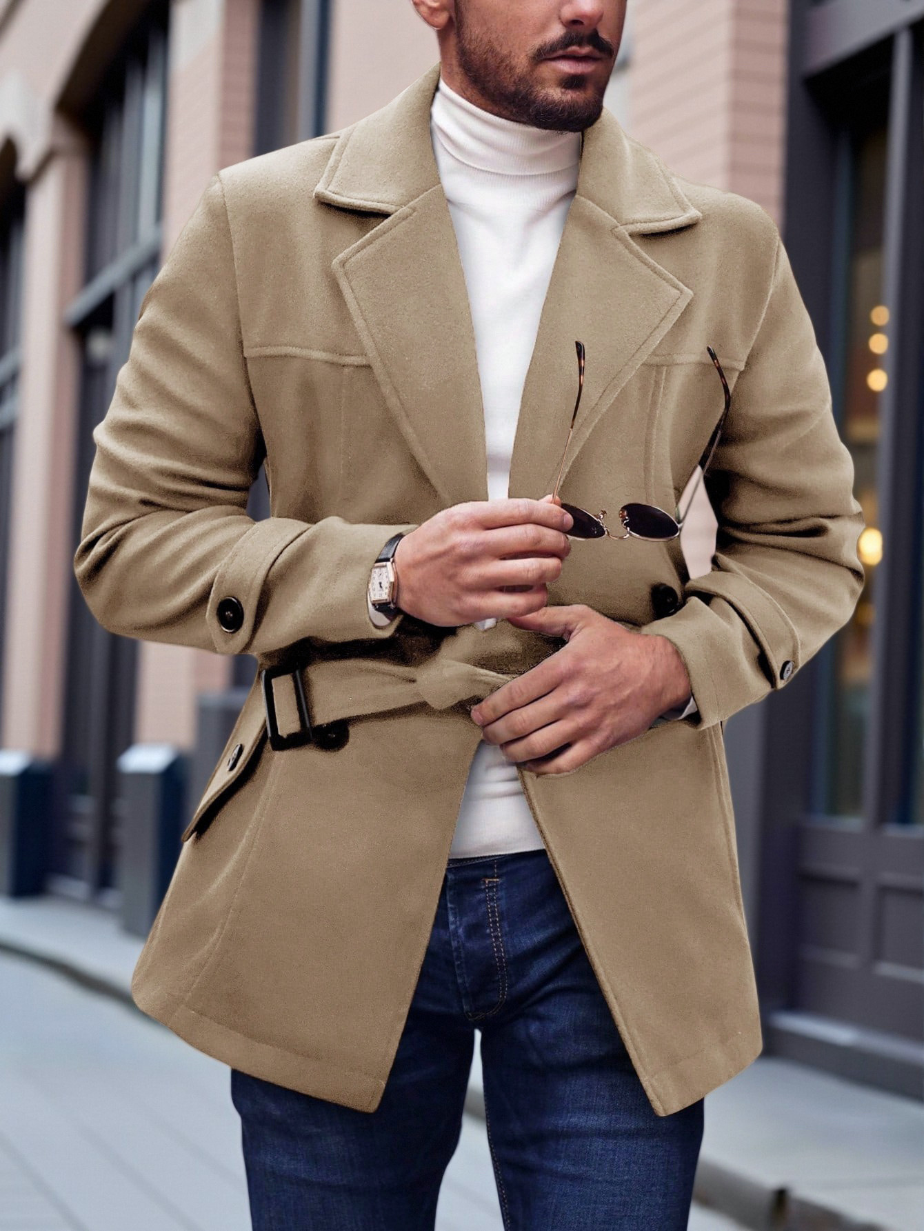 2025 otoño y invierno comercio exterior transfronterizo ropa de hombre Europa y Estados Unidos abrigo de lana abrigo de lana Casual cinturón de negocios Amazon