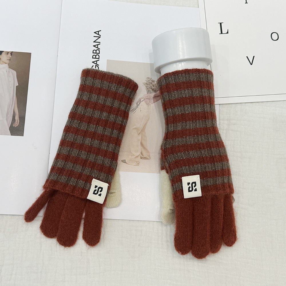 Nuevos guantes de punto de moda de pantalla táctil estriados guantes de motocicleta calientes y resistentes al frío