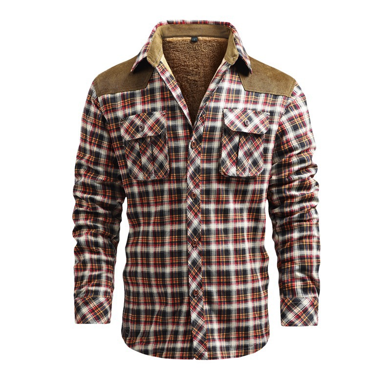 Comercio exterior de fábrica transfronteriza Amazon polar forrado engrosada camisa algodón Plaid casual herramientas de tamaño europeo abrigo de comercio exterior