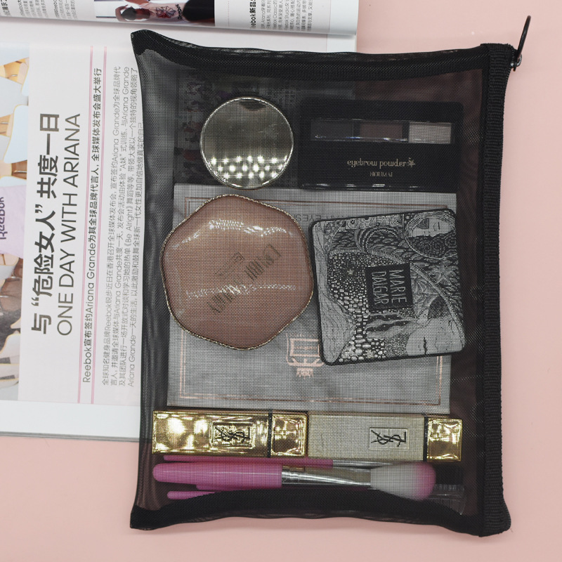 Bolsa de cosméticos de malla de suministro directo de fábrica bolsa de almacenamiento de lápiz labial de viaje portátil de mujer bolsa de cosméticos de gran capacidad transparente bolsa de lavado