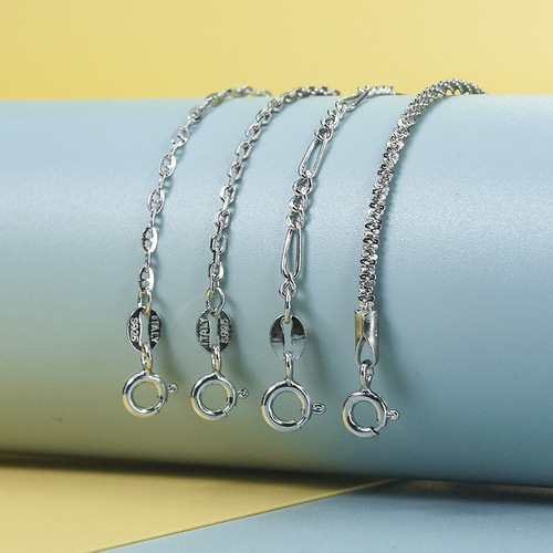 S925 Sterling Silver Simple 3-in-1 Cuban Chain, Day-Shape Chain, Cauliflower Chain, and Cross Chain—Niche Design, Platinum-Plated Clavicle Necklace