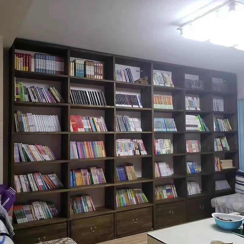 Retro Old Elm Bookcase Living Room Floor-Standing Storage Rack Home Storage Cabinet Integrated Wall Cabinet Vertical Cabinet