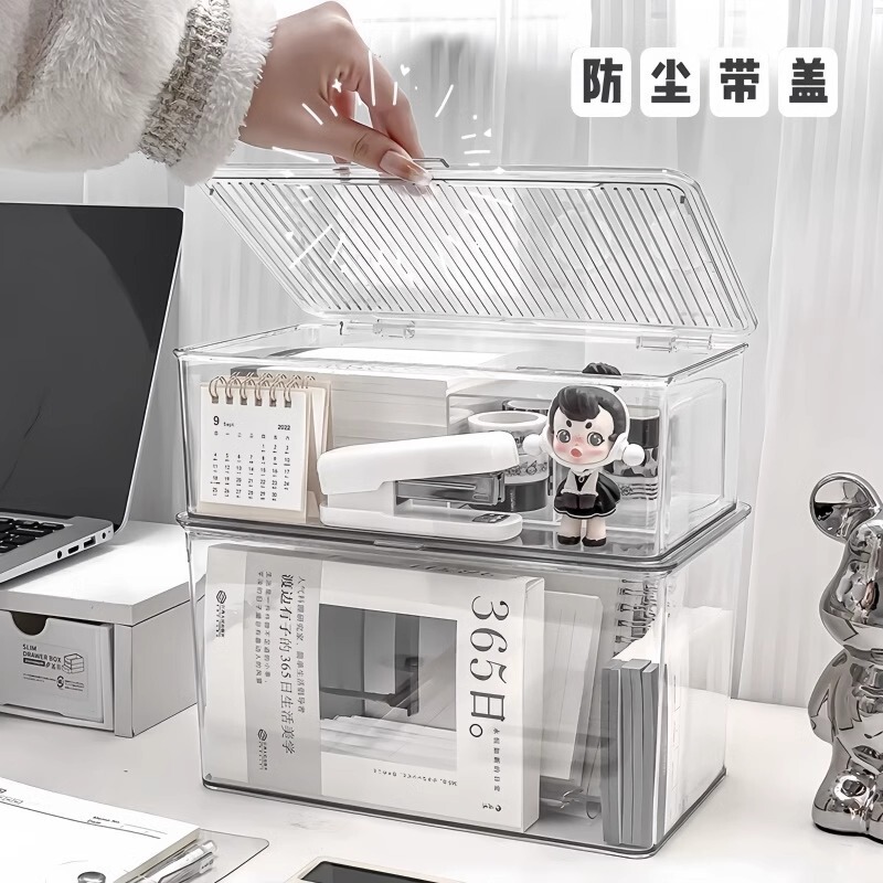 アクリル収納ボックスデスクトップ蓋付き透明収納ラックデスク化粧品ジュエリー便利なプラスチック防塵ボックス|undefined