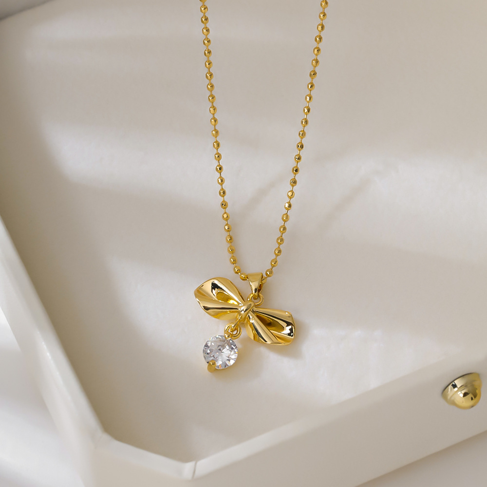 Minimalist Bow Pendant, Zircon Necklace, Female Niche, High-end Collarbone Chain, New Summer Accessory_voghion.com