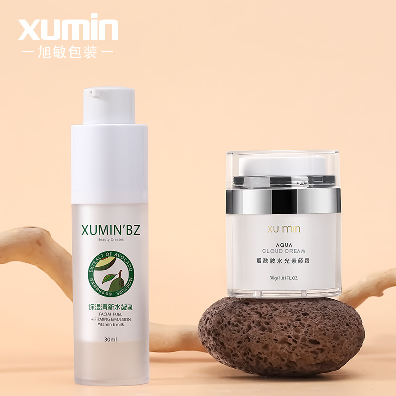 Conjunto de cosméticos botella esmerilado blanco 30ml botella de vacío giratoria crema de ojos sub-botella 30g crema squeeze jar