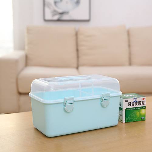 Rectangular multi-purpose cosmetic storage box, double-layer plastic portable car tool storage box, household medicine box