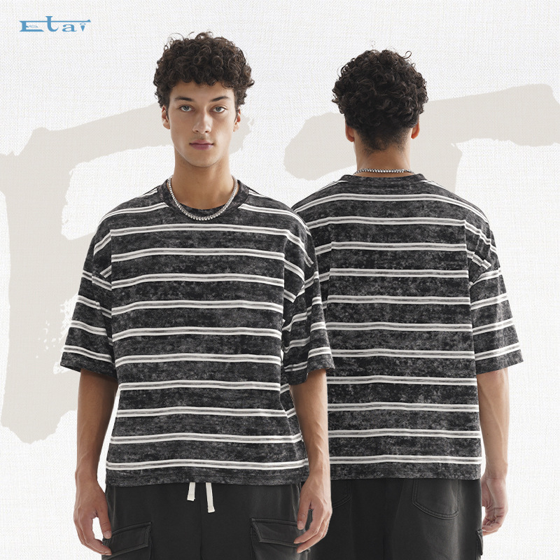 ETAI ropa de hombre de verano camiseta de hombre de manga corta marca de tendencia nueva línea retro de alta calidad versión suelta de la camiseta lavable con agua