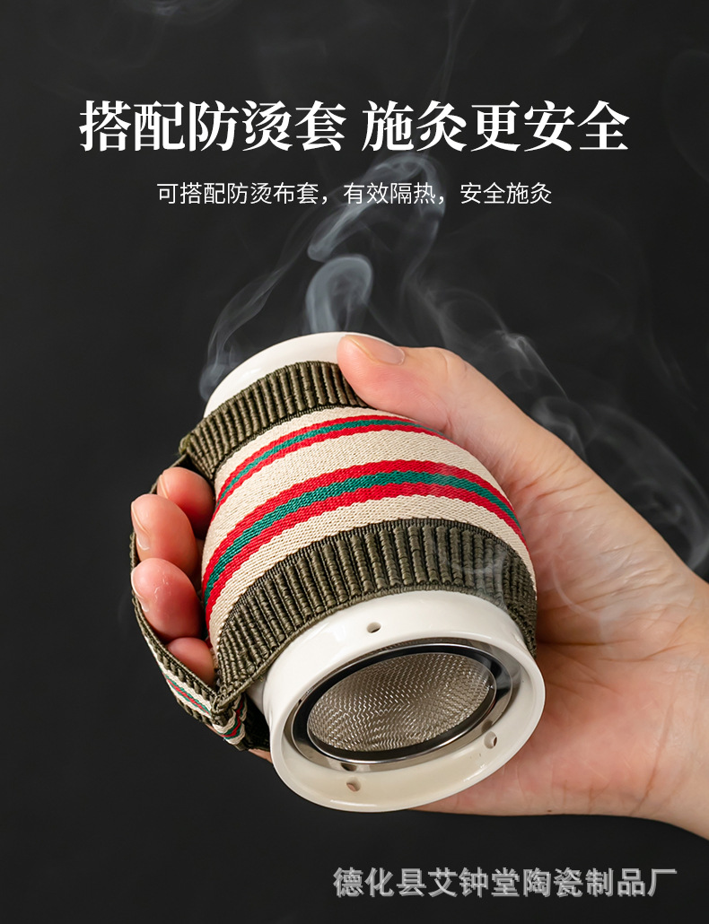 Ceramic Double-Layer Moxa Cup Multi-Function Moxibustion Box Full Body Handheld Gua Sha Jar specifications