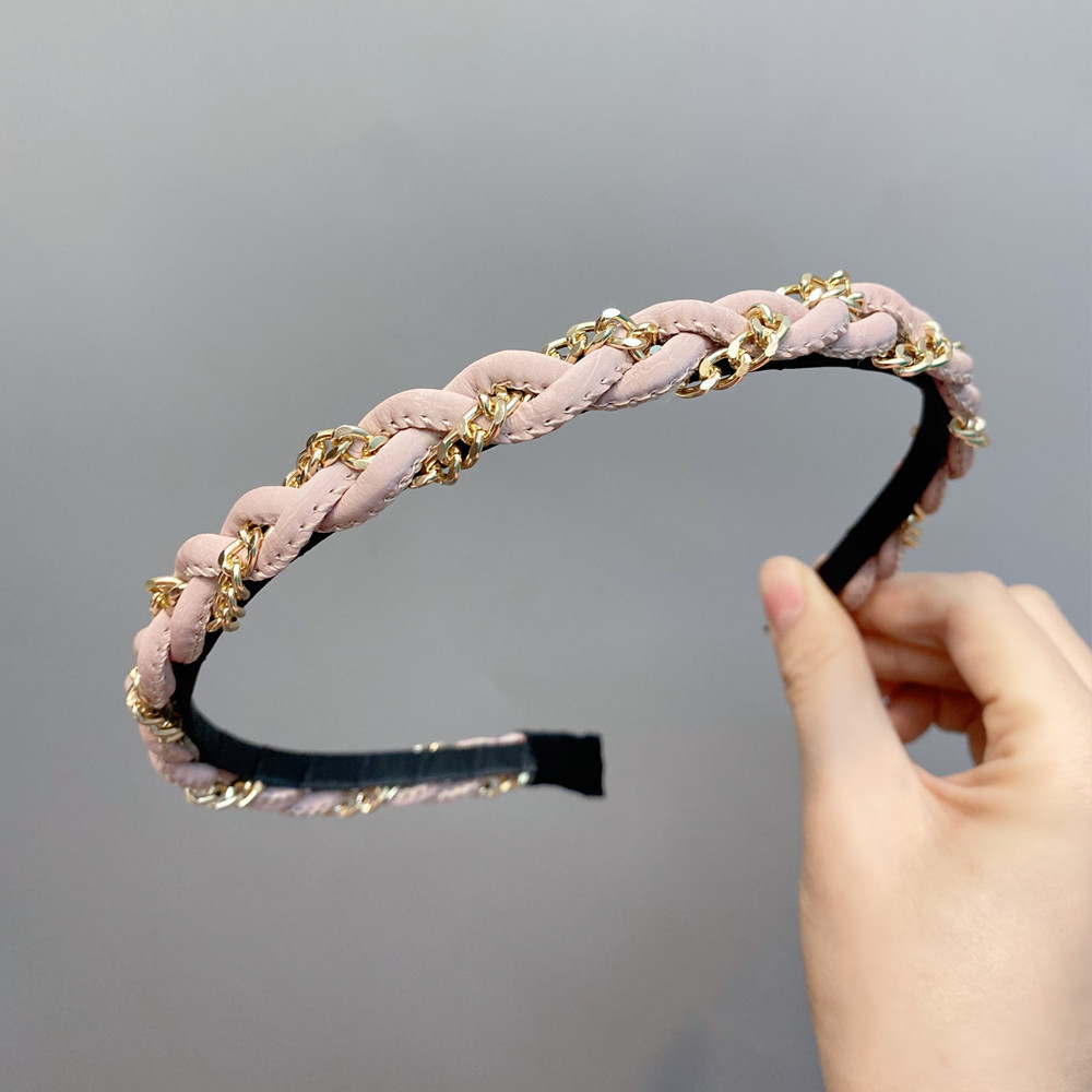 Fashion Leather Metal Chain Twist Braid Headband display picture 5