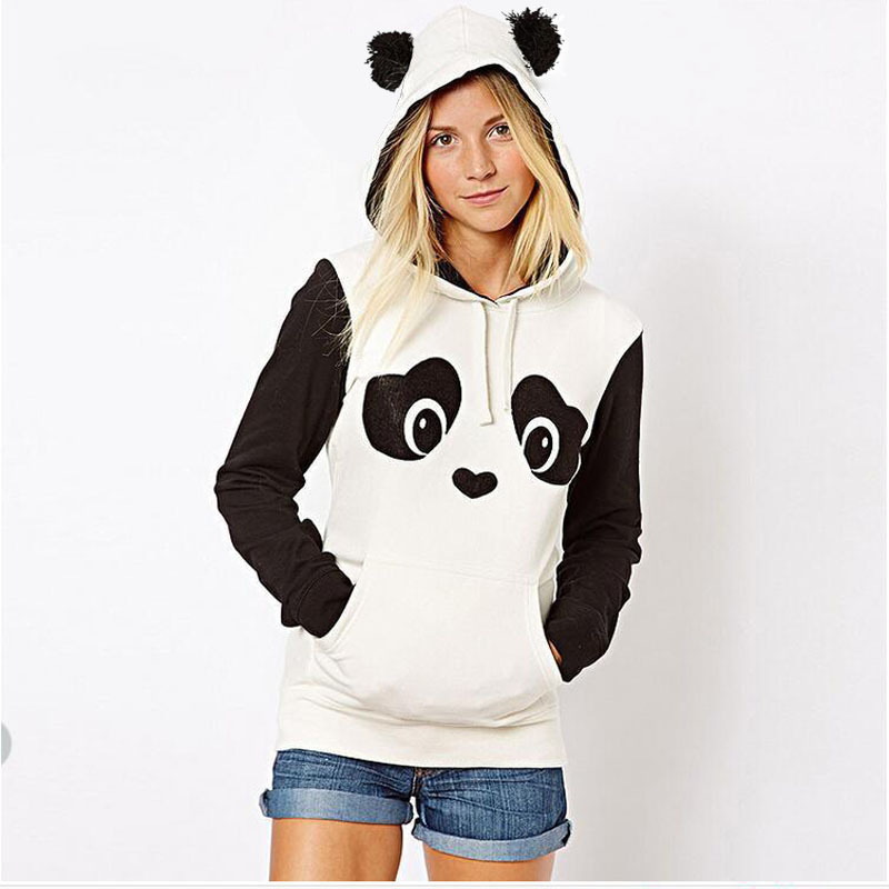 Europa y América transfronteriza Otoño e Invierno Venta caliente hippie lindo Panda impreso fleece blanco y negro contraste color suéter de las mujeres