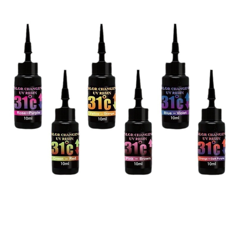 Transfronterizo 6 colores cambio de temperatura pegamento uv de bricolaje pegamento de alto brillo 31 grados toque a mano material que cambia de color resina que cambia de color fabricante de pegamento uv