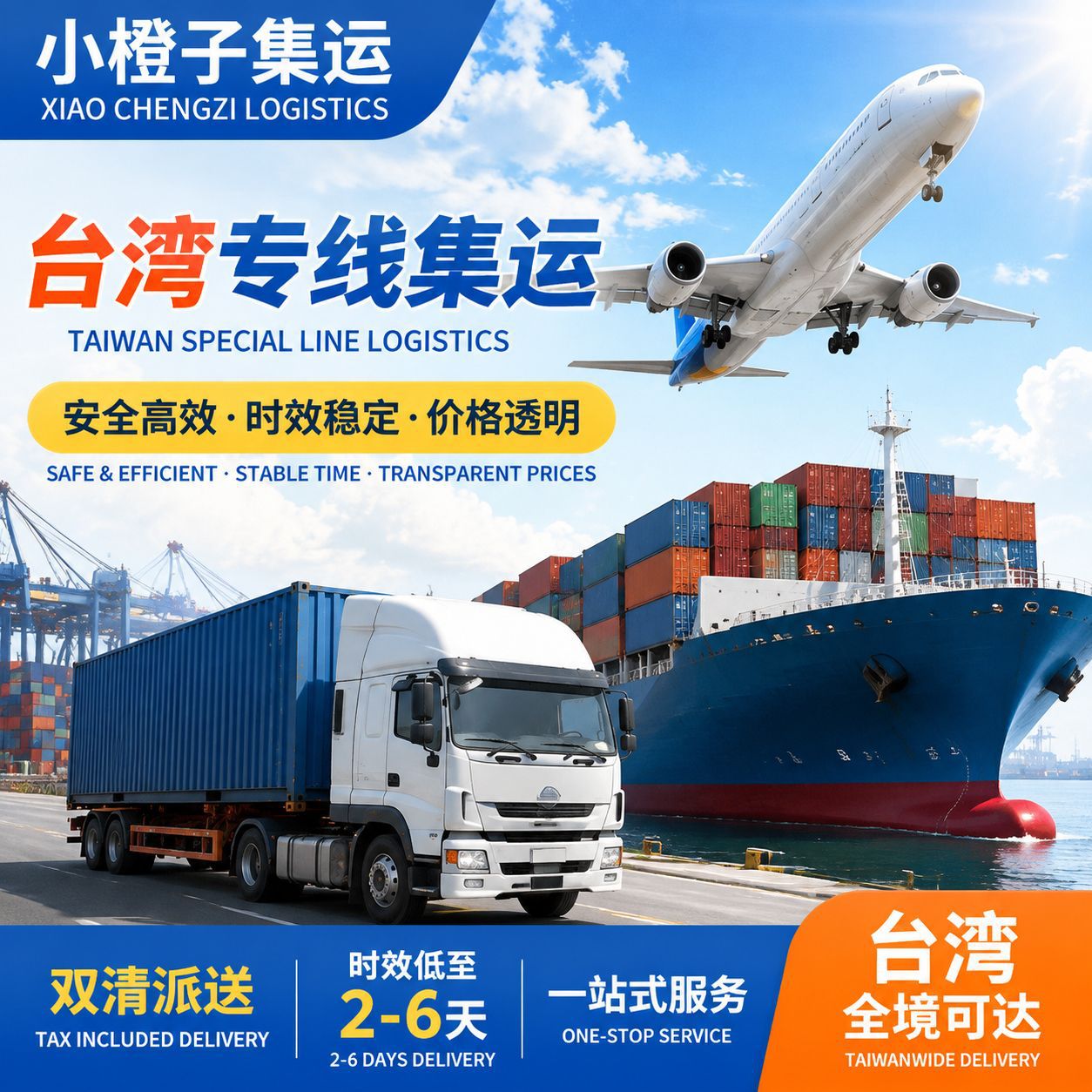 国际物流专线台湾货线海运空运普货特货运输物流集运大型货柜快递