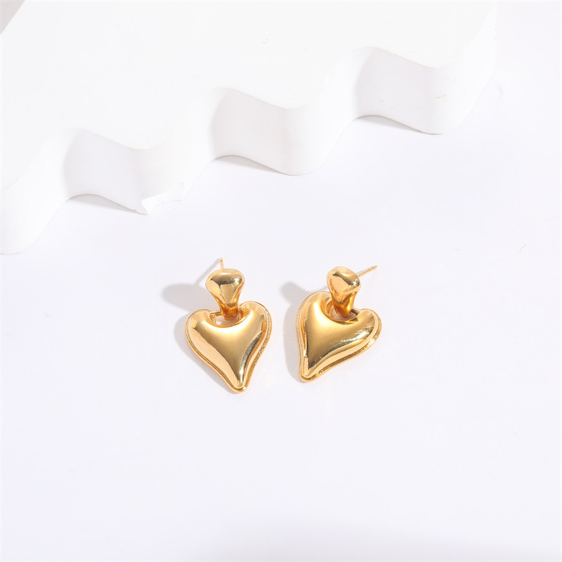 INS Style Round Heart Shape Copper Plating Hoop Earrings Drop Earrings 1 Pair