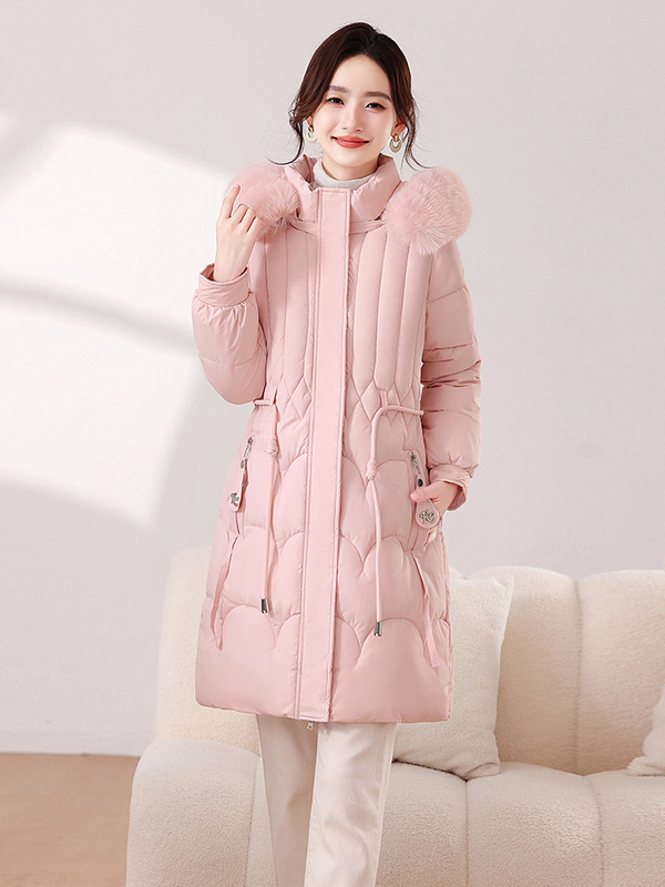 欧美韩版2025新款加厚连帽大毛领棉衣修身收腰羽绒棉服女中长款潮|undefined