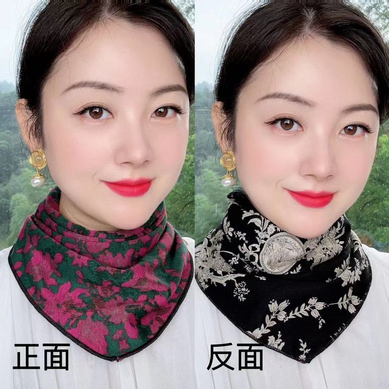 【両面マカオ綿三角タオル】秋冬首保護保温マフラー女性気質百合ファッション防寒多機能|undefined