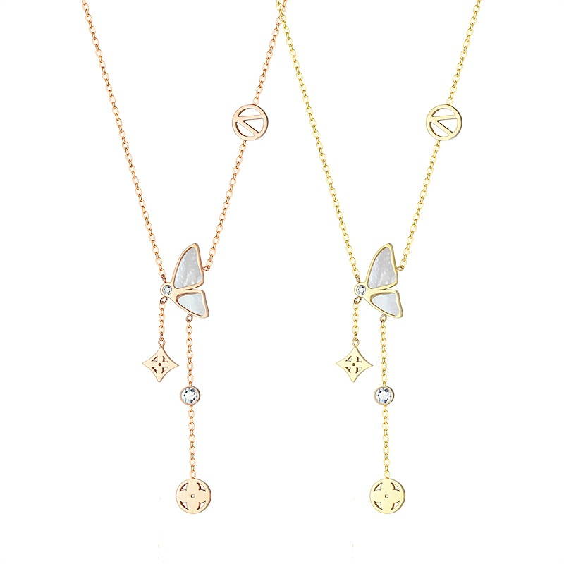 Fashion Butterfly Titanium Steel Plating Pendant Necklace