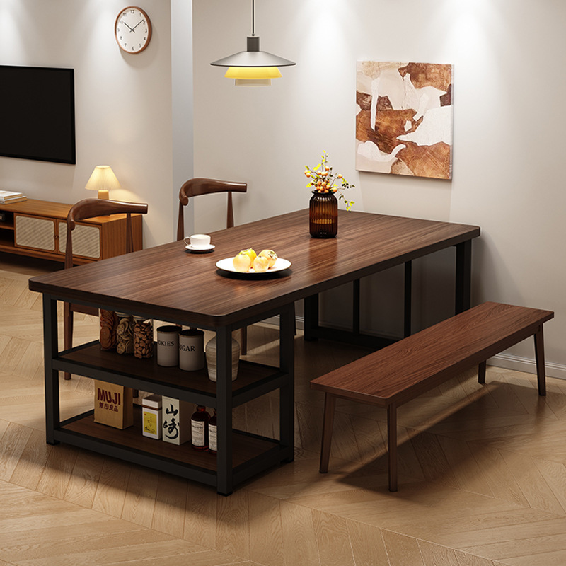 Dining Table, Home Living Room, Small Apartment Table and Chair Combination, Modern Simple Industrial Style Storage Integrated Large Board Dining Table