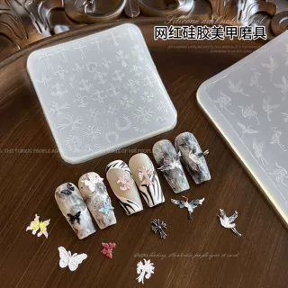 硅胶美甲浮雕模具蝴蝶波西米亚图案甲油胶填充磨具易脱模工具批发