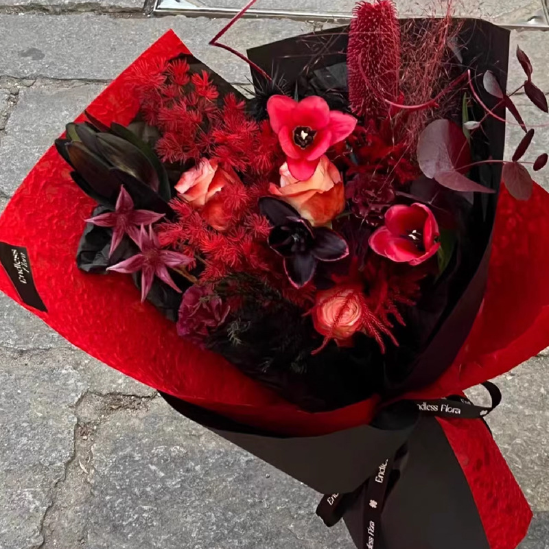 Papel de roca de agua red material de envoltura floral conjunto completo de paquetes de flores papel de textura floral plegable papel de piedra artesanal