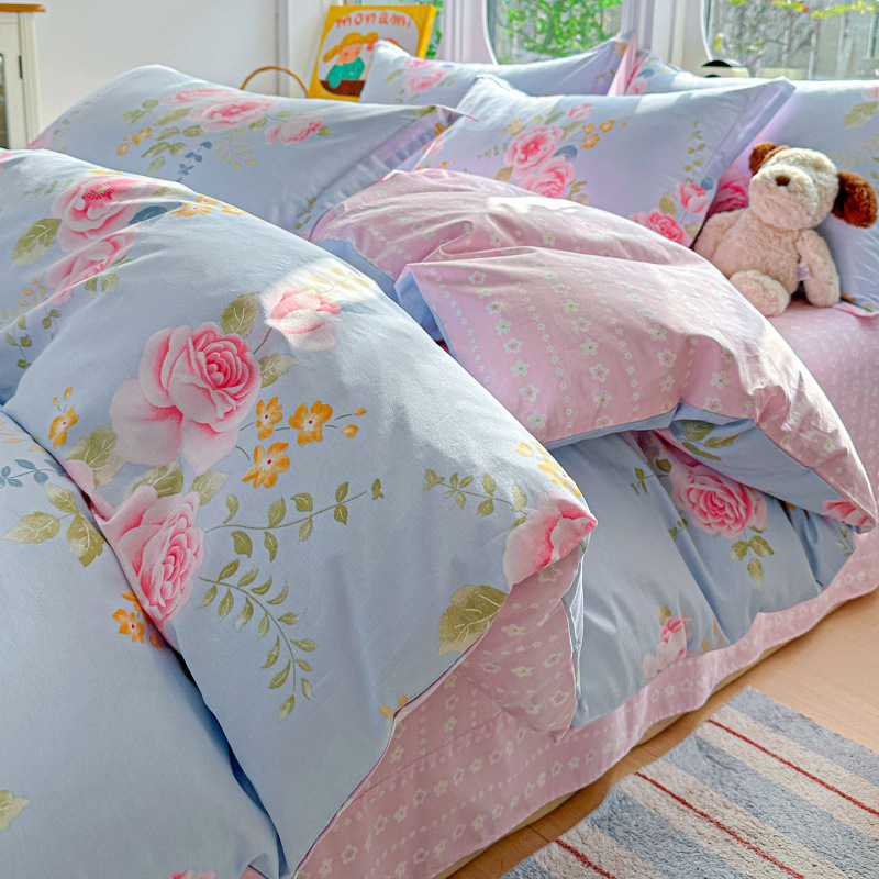 ins caricatura para niños algodón cama de cuatro piezas set 100 sábanas de flor de algodón sábanas