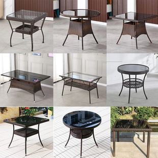 Wholesale Rattan Tea Table Simple Tea Table Balcony Rattan Chair Coffee Table Outdoor Table Leisure Dining Table Internet Celebrity Glass Round Table