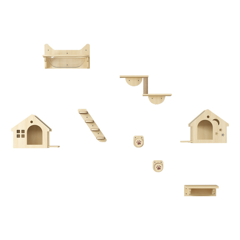 Inventario de tipo de pared para gatos en la pared para escalar estante de gatos en las garras de molienda de madera de pino de madera sólida columna de agarre integrada sin espacio de seda