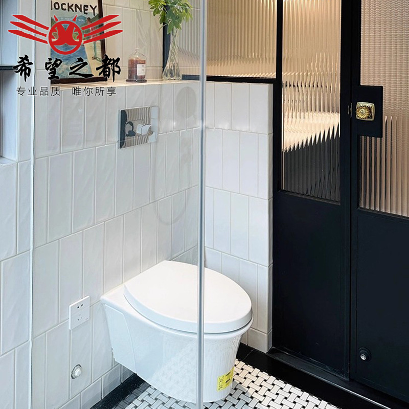 Macaron White All-Ceramic Long Bathroom Tiles Classic Black and White Style Retro Woven Mosaic Floor Tiles Bathroom