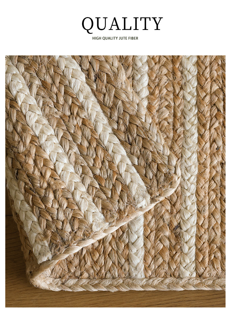 Natural Jute Hand-Woven Floor Mat for Entryway, Living Room, Bedroom, Bedside, Non-Slip, Glue-Free, Simple Carpet