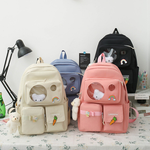 Korean-style school bag 2024 new model backpack for high school and middle school girls, large capacity, trendy dual-shoulder bag for middle school and primary school students