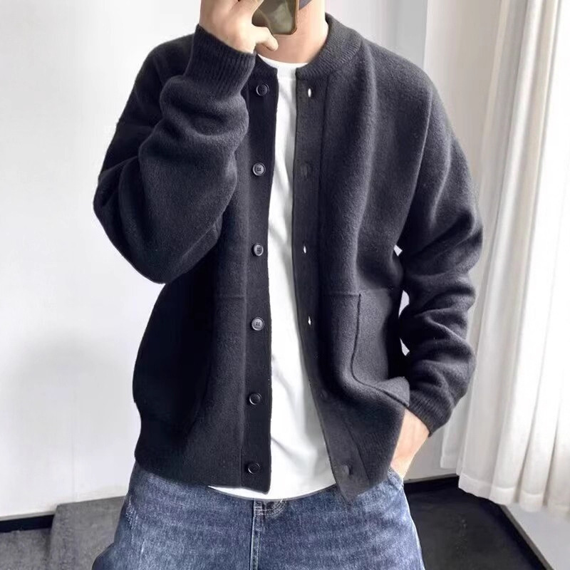 Autumn and Winter New Cardigan Sweater for Men Korean Fashion Versatile Casual Solid Color Lazy Style Knit Jacket