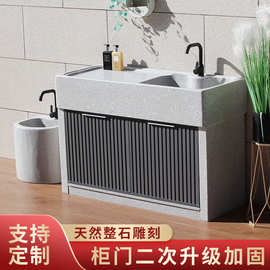 天然大理石洗手盆室外天然石头洗衣池阳台户外庭院子家用水槽原石