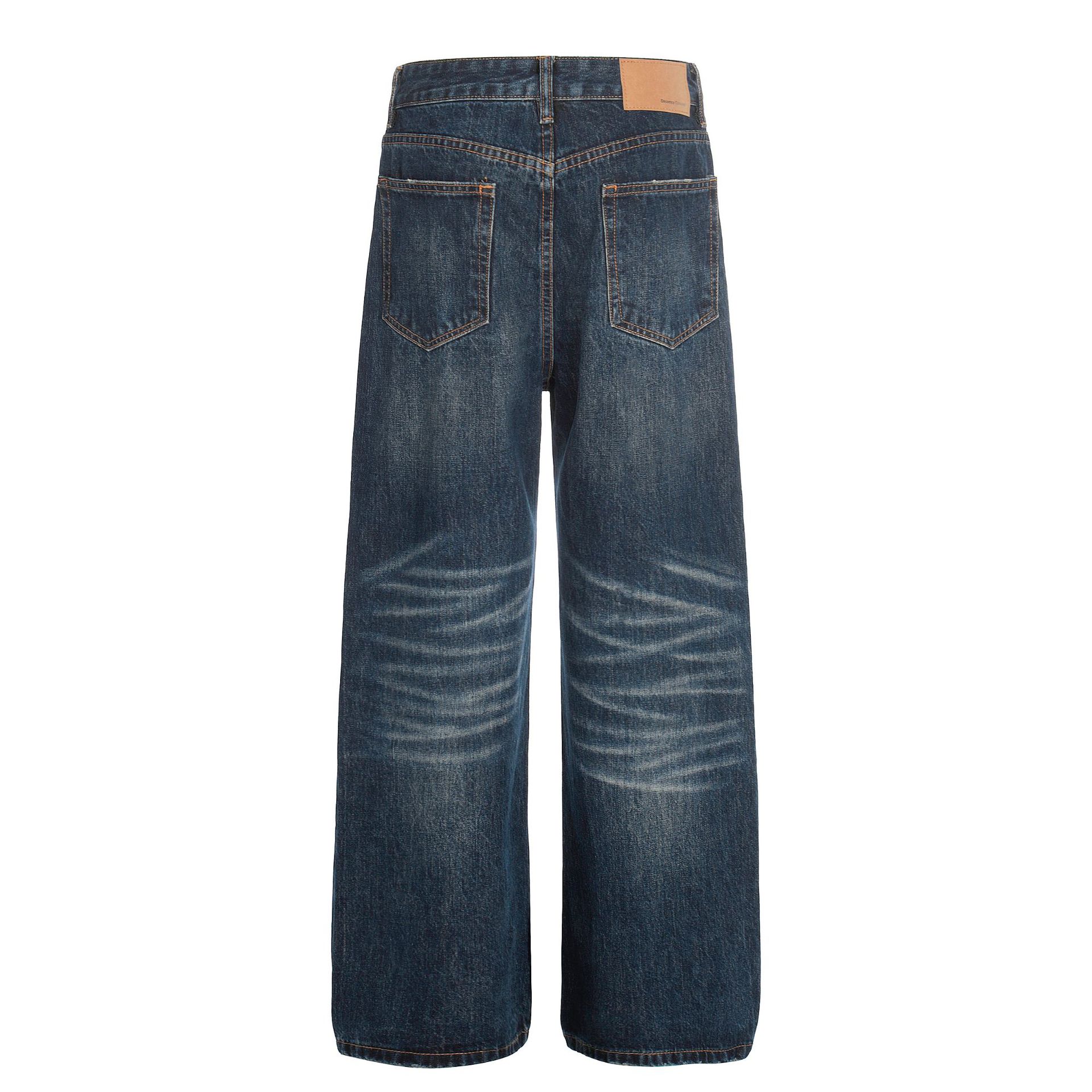 Men's Loose Fit Straight Leg Jeans Deep Blue Denim King Whisker Pattern High Street Style High End Feel_viptrois.com