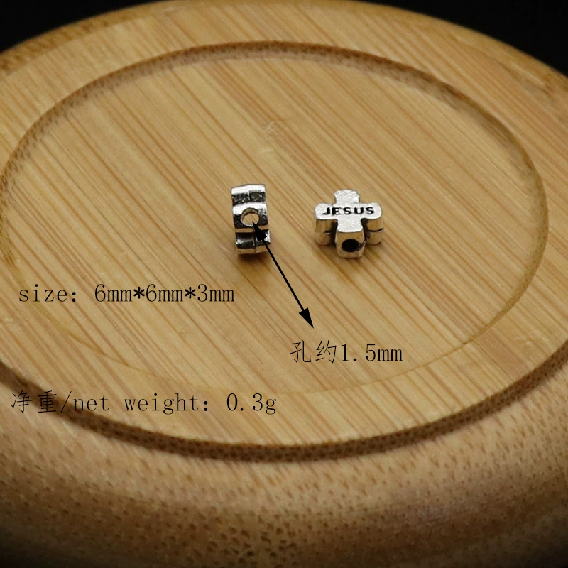 Metal Cross Beads, Zinc Alloy, 6 mm (≈1.5 mm Hole), Ancient Silver for DIY Bracelets & Necklaces