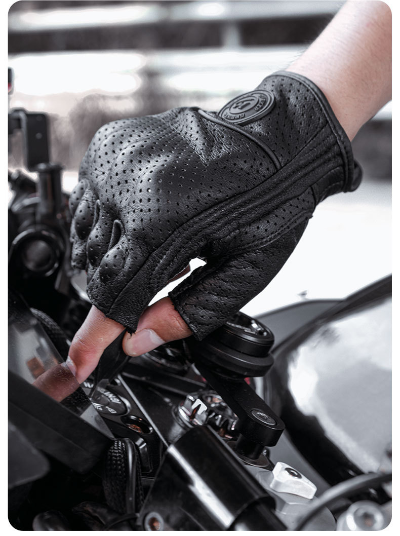 Motorcycle Sheepskin Gloves Retro Biker Riding Half Finger Four Seasons Summer Windproof Breathable Drop Protection