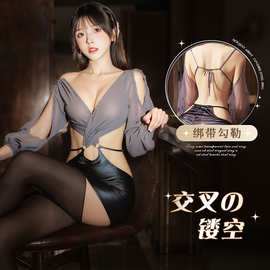 慕瑶性感深V透视侧开露腰女神制服情趣内衣夜店秘书套装