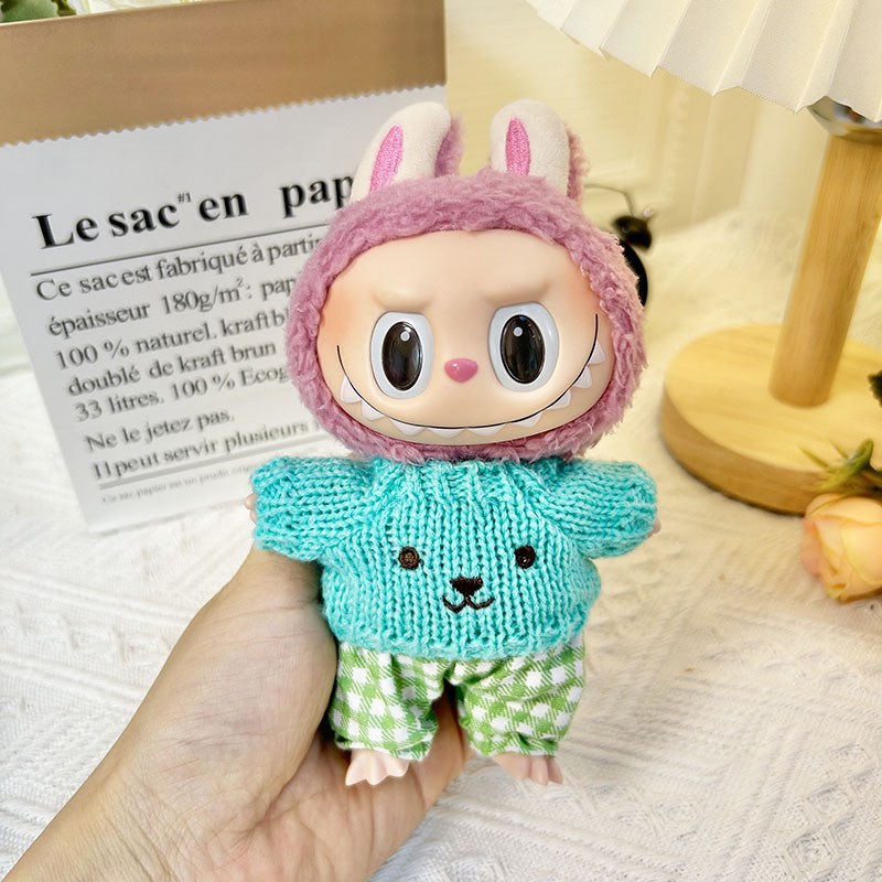 15cm ciego caja pull paño suéter pantalones macaron labubu colgante muñeca suéter Año Nuevo suéter lindo