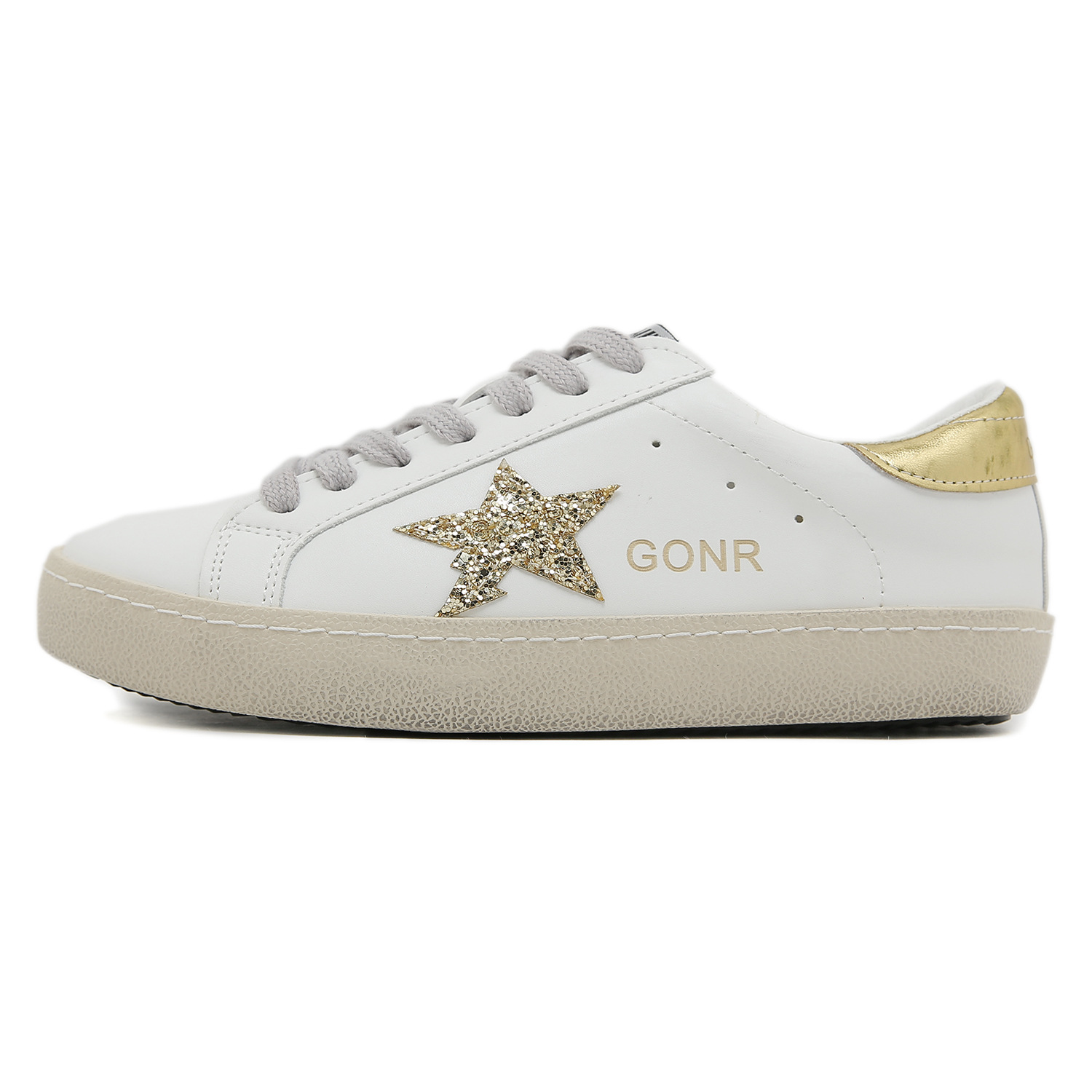 Plantillas desodorantes de cuero genuino, auténticos zapatos retro para parejas, estilo Harajuku, versátiles para fotografía callejera, diseño de estrella, talla grande 44, zapatos pequeños con efecto sucio, zapatillas blancas. image 5
